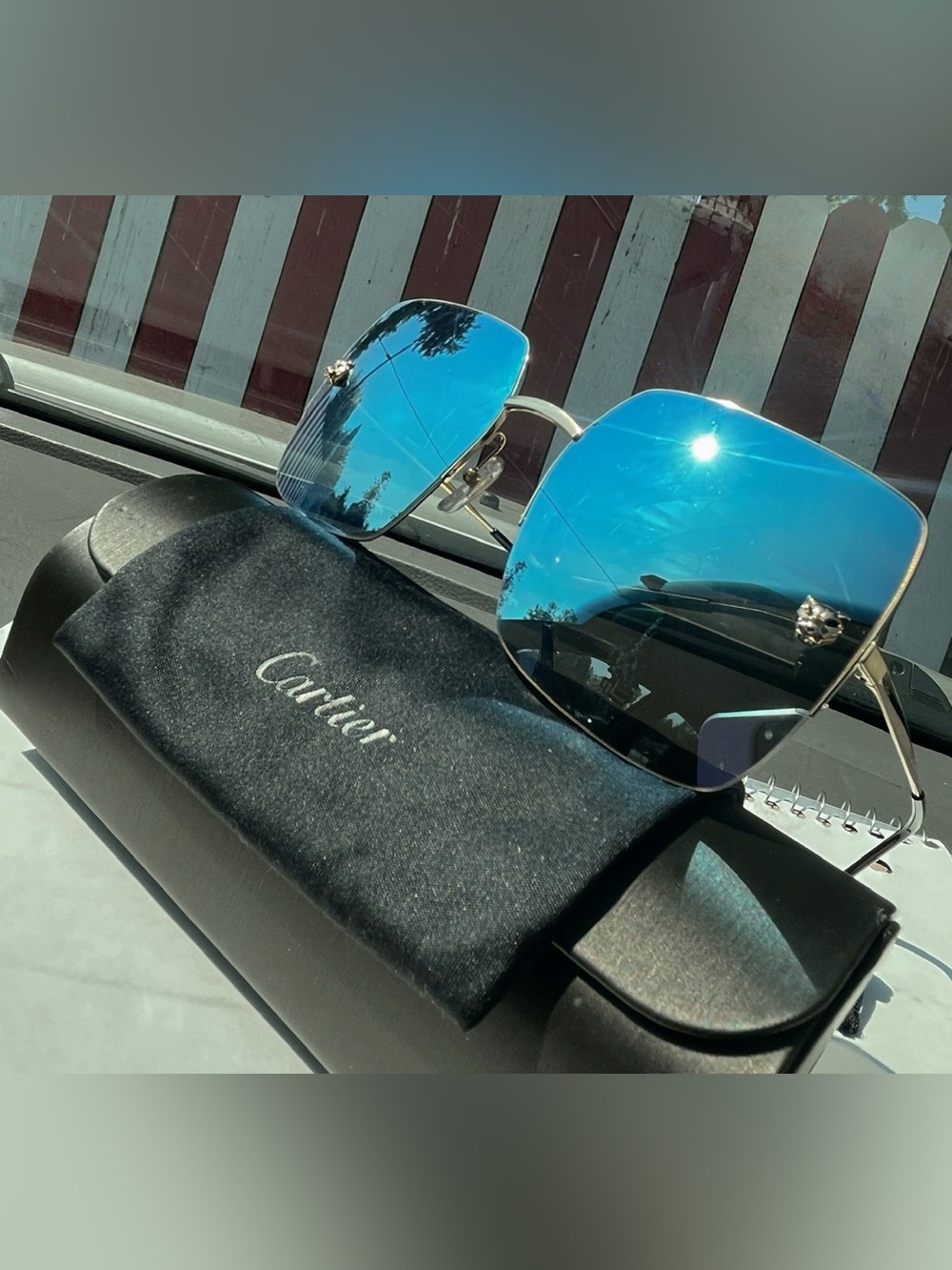 Cartier Blue Gradient Lens Sunglasses with Gold Accents